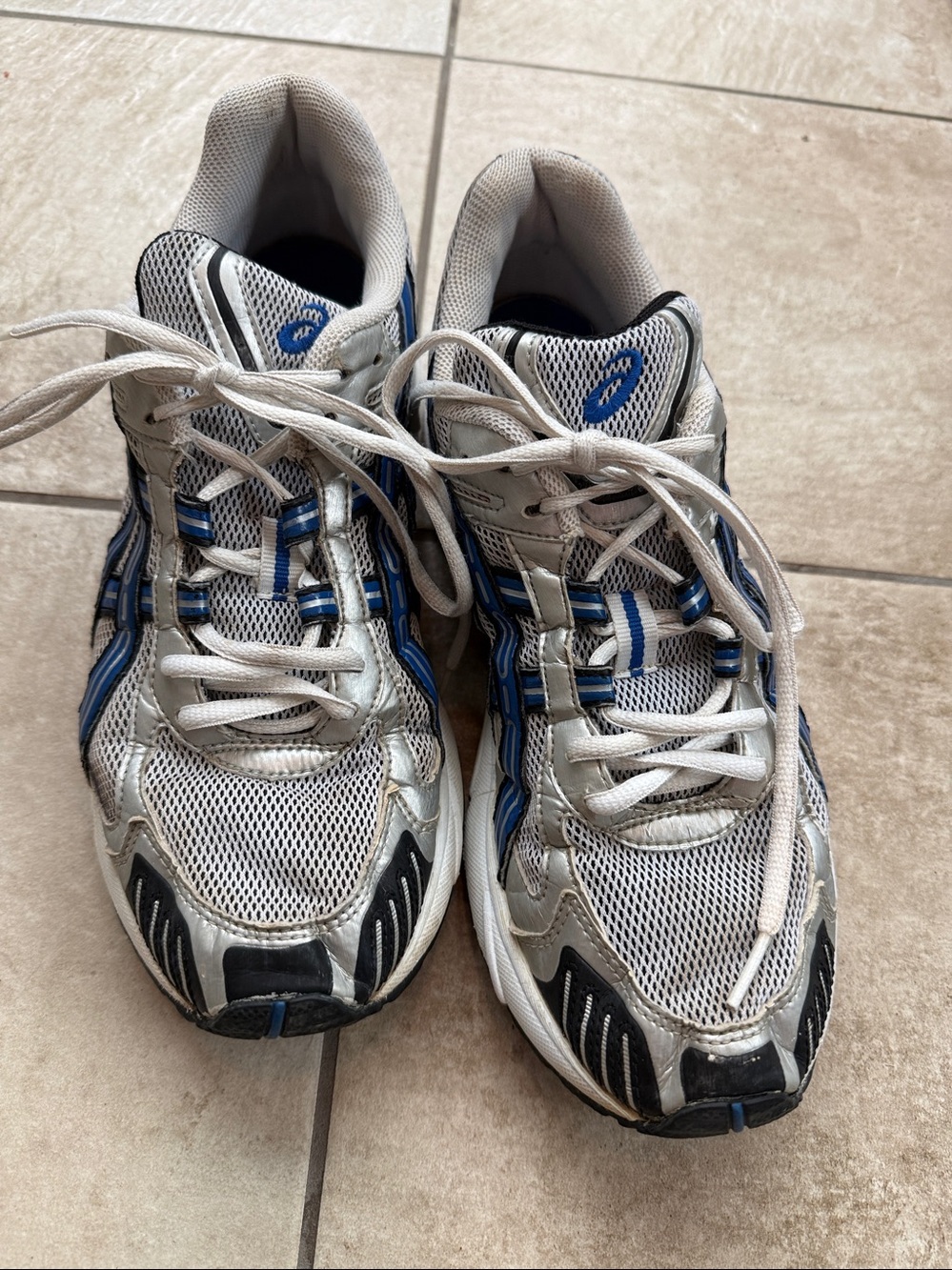 ASICS Silver and Blue Men's Mesh Running Sneakers